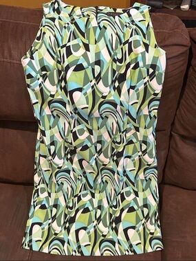 connected apparel Multicolor Geometric Print Top in Green, Aqua & Black